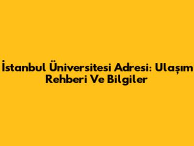 İstanbul Üniversitesi Adresi: Ulaşım Rehberi Ve Bilgiler