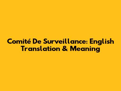 Comité De Surveillance: English Translation & Meaning