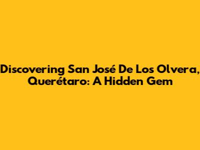 Discovering San José De Los Olvera, Querétaro: A Hidden Gem