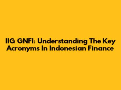 IIG GNFI: Understanding The Key Acronyms In Indonesian Finance