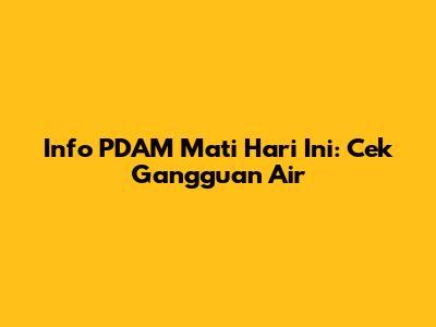 Info PDAM Mati Hari Ini: Cek Gangguan Air