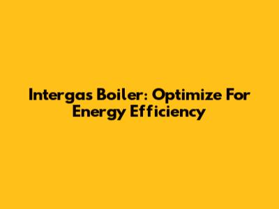 Intergas Boiler: Optimize For Energy Efficiency