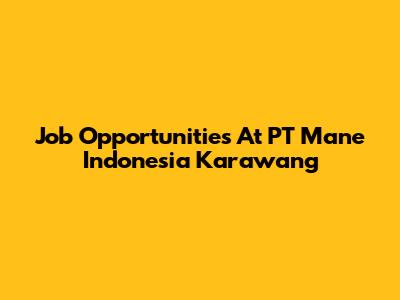 Job Opportunities At PT Mane Indonesia Karawang