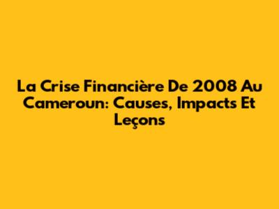 La Crise Financière De 2008 Au Cameroun: Causes, Impacts Et Leçons