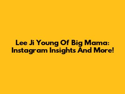 Lee Ji Young Of Big Mama: Instagram Insights And More!