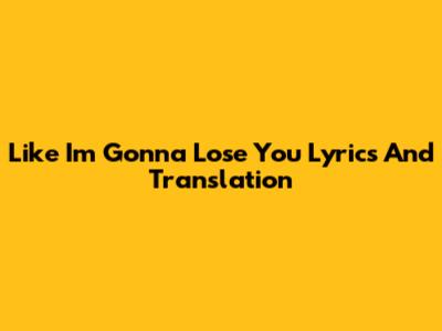 Like I'm Gonna Lose You Lyrics And Translation