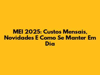 MEI 2025: Custos Mensais, Novidades E Como Se Manter Em Dia