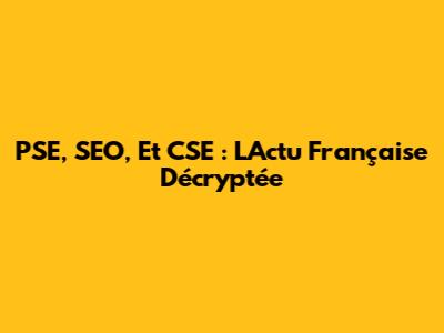 PSE, SEO, Et CSE : L'Actu Française Décryptée