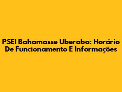 PSEI Bahamasse Uberaba: Horário De Funcionamento E Informações