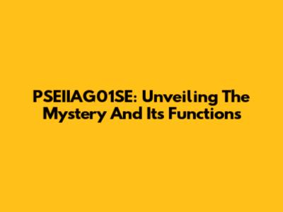 PSEIIAG01SE: Unveiling The Mystery And Its Functions