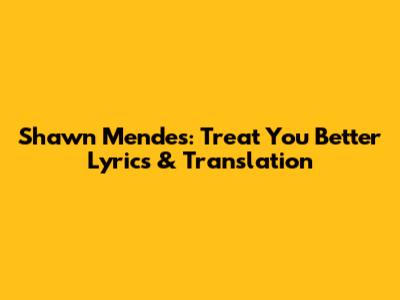 Shawn Mendes: Treat You Better Lyrics & Translation