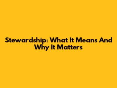 Stewardship: What It Means And Why It Matters