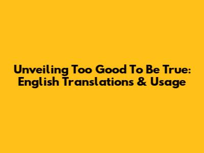 Unveiling 'Too Good To Be True': English Translations & Usage