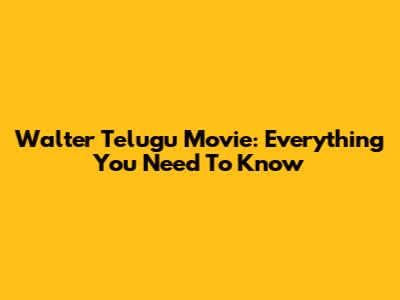 Walter Telugu Movie: Everything You Need To Know