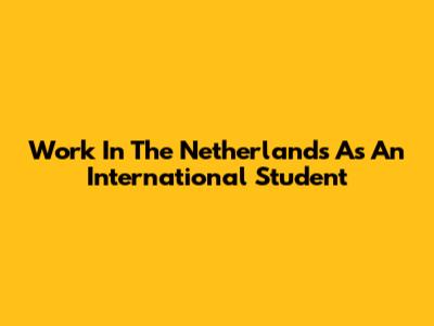 Work In The Netherlands As An International Student